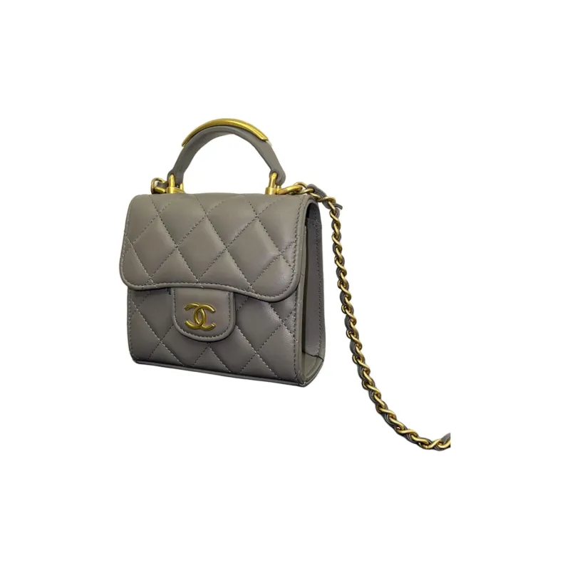 CHANEL Classic Flap CF Lambskin Flap Bag Handbag, Shoulder Bag, Crossbody Bag Mini Women's Pearl Gray-1