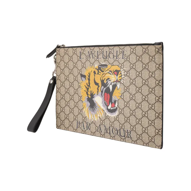 GUCCI Canvas With Leather Clutch Men's Ebony/Black-2