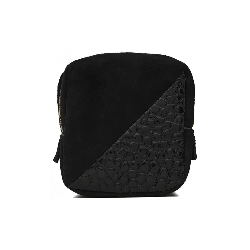 SAINT LAURENT Jamie Suede With Bright Crocodile Embossed Leather Charm Coin Purse Women's Black-2