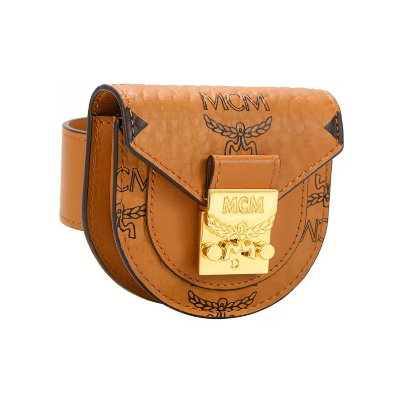 MCM Patricia Visetos Polyester With Leather Crossbody Bag Women's Brown Cognac-1