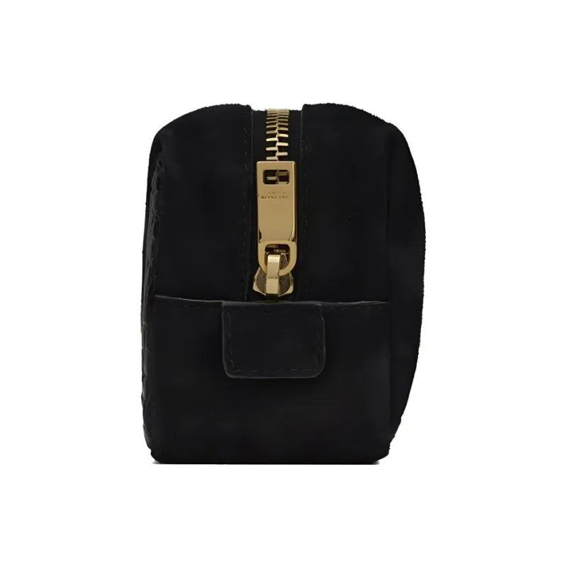 SAINT LAURENT Jamie Suede With Bright Crocodile Embossed Leather Charm Coin Purse Women's Black-1