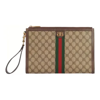 Balenciaga GUCCI Collaboration Cow Leather Wristband Clutch Women's Ebony