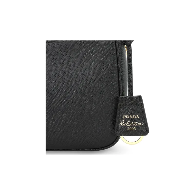 PRADA Re Edition Leather Shoulder Bag, Crossbody Bag, Handbag Women's Black/Gold-8