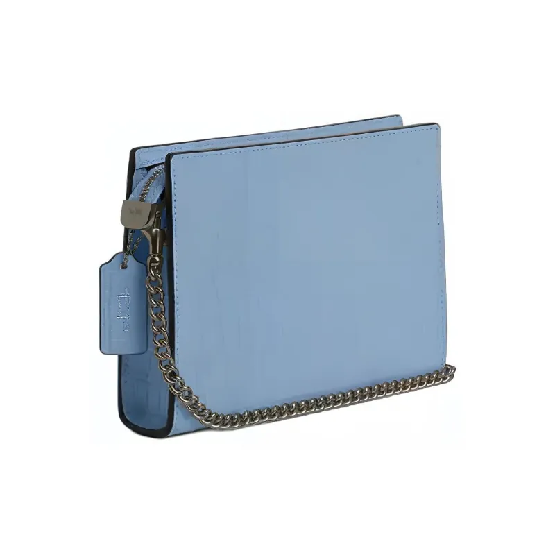 COACH Crocodile Embossed Leather Shoulder Bag Crossbody Bag Small Size Women's Blue-1