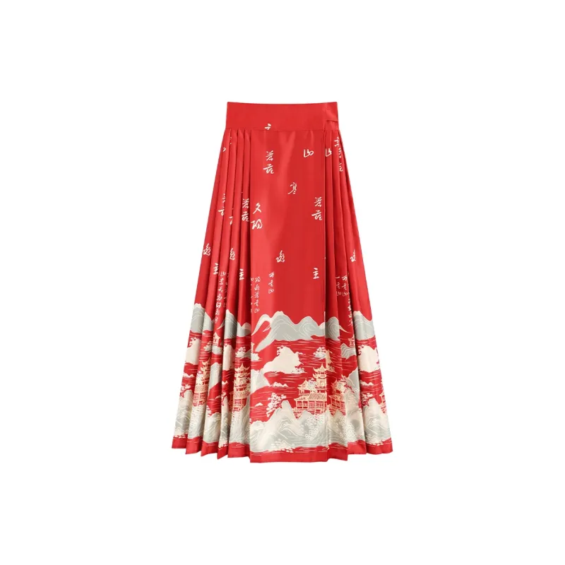 SNZX Casual Long Skirts Women's Red-1