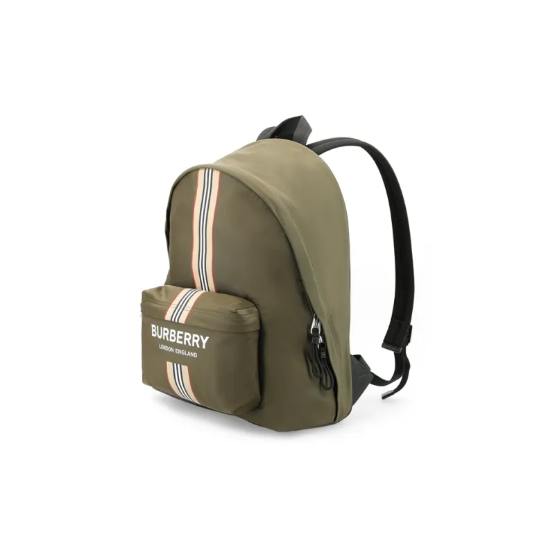 Burberry Logo And Icon Stripe Backpack Green/Beige-4
