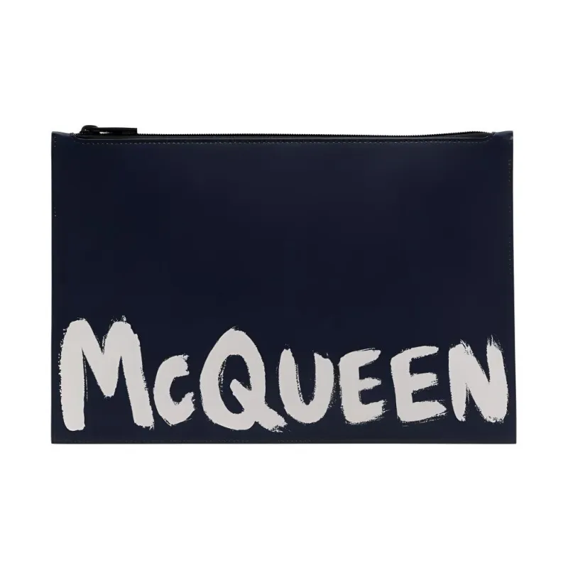 Alexander McQueen Leather Clutch Men's Blue-0