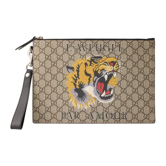 GUCCI Canvas With Leather Clutch Men's Ebony/Black-1