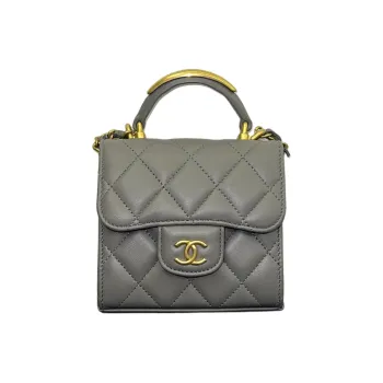CHANEL Classic Flap CF Lambskin Lipstick Bag Handbag Shoulder Bag Crossbody Bag Mini Women's Pearl Gray