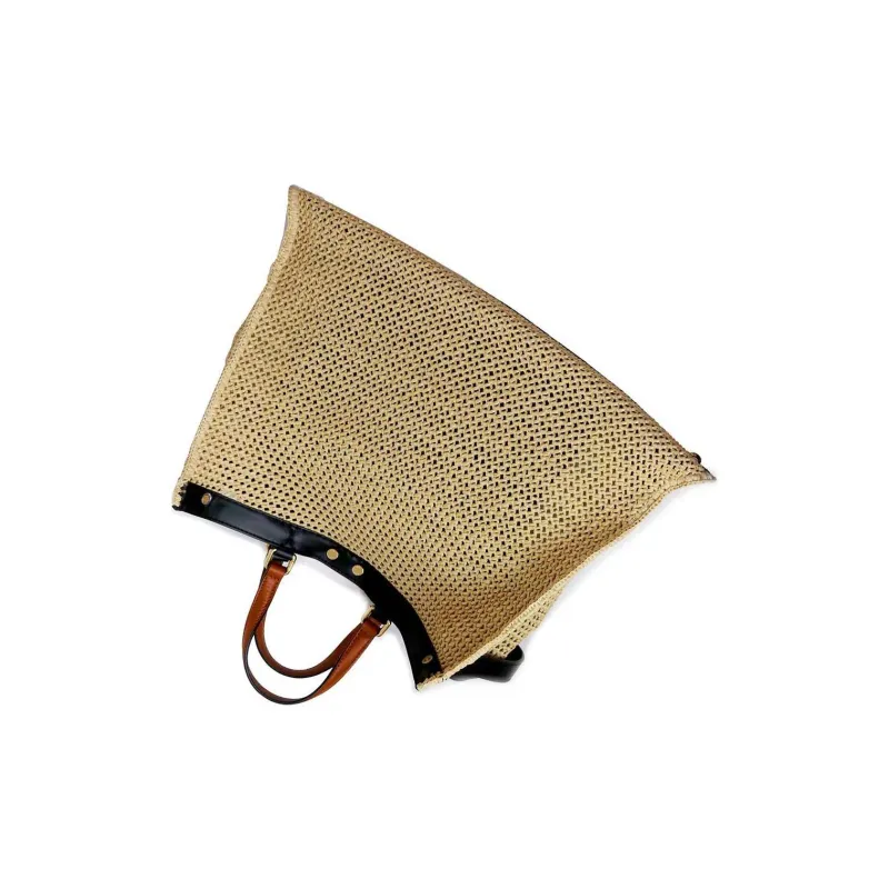 FENDI Peekaboo Woven Raffia Grass With Leather One Shoulder Handbags Medium Size Women's Woven Color-4