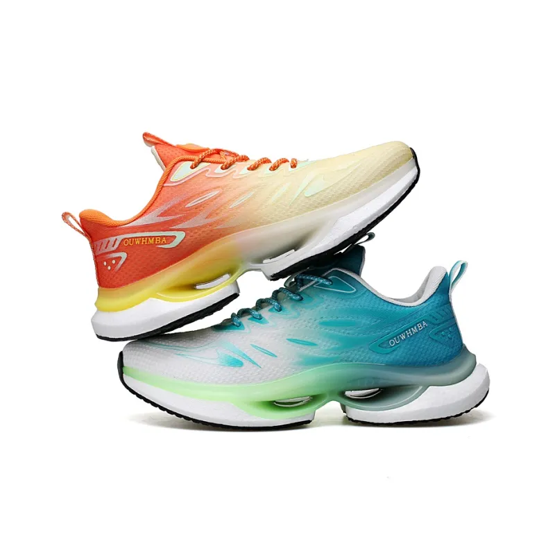 OUWENHEIMANBA Running Shoes Unisex Low Top Ice Orange/White Blue-1