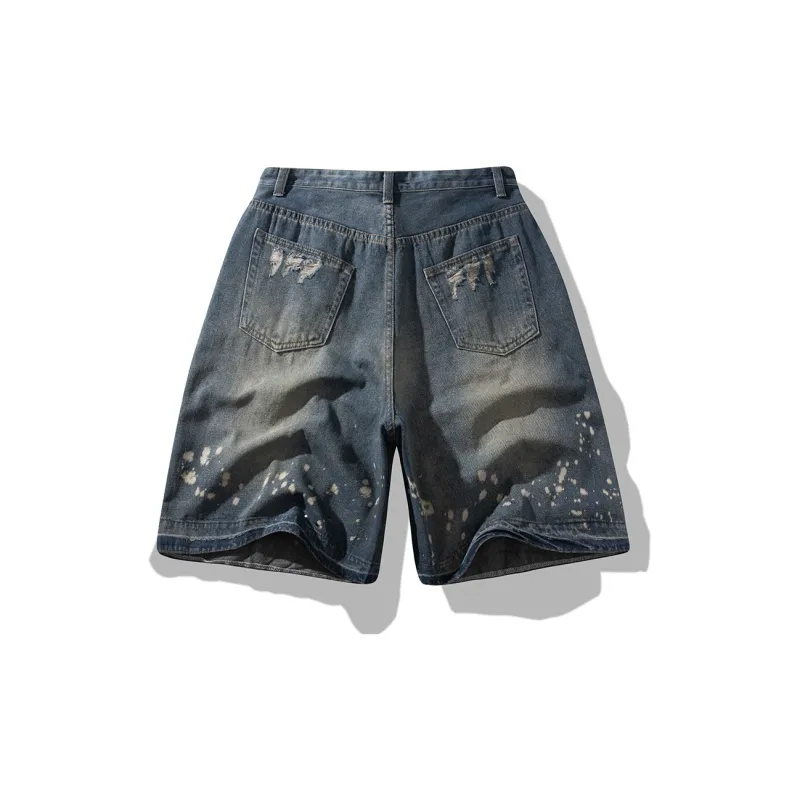 HCHUICHENG Denim Shorts Unisex Vintage Blue-1