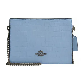 COACH Crocodile Embossed Leather Shoulder Bag Crossbody Bag Small Size Women's Blue