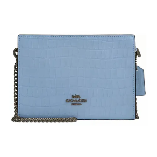 COACH Crocodile Embossed Leather Shoulder Bag Crossbody Bag Small Size Women's Blue