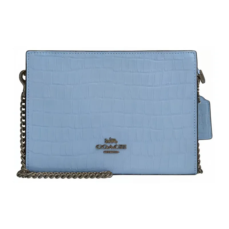 COACH Crocodile Embossed Leather Shoulder Bag Crossbody Bag Small Size Women's Blue-0