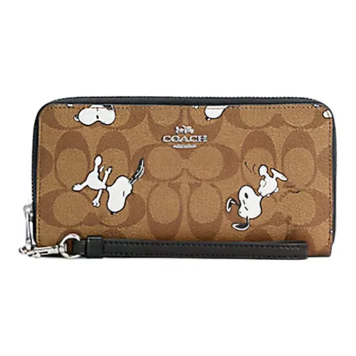 COACH Zip Around Canvas With Leather Wallet Women's Brown