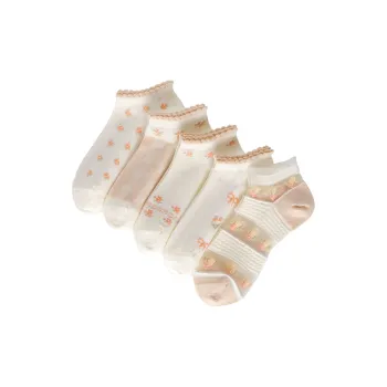H-YXIANG Ankle Socks Women's 5 Pack Orange And White Mixed Color