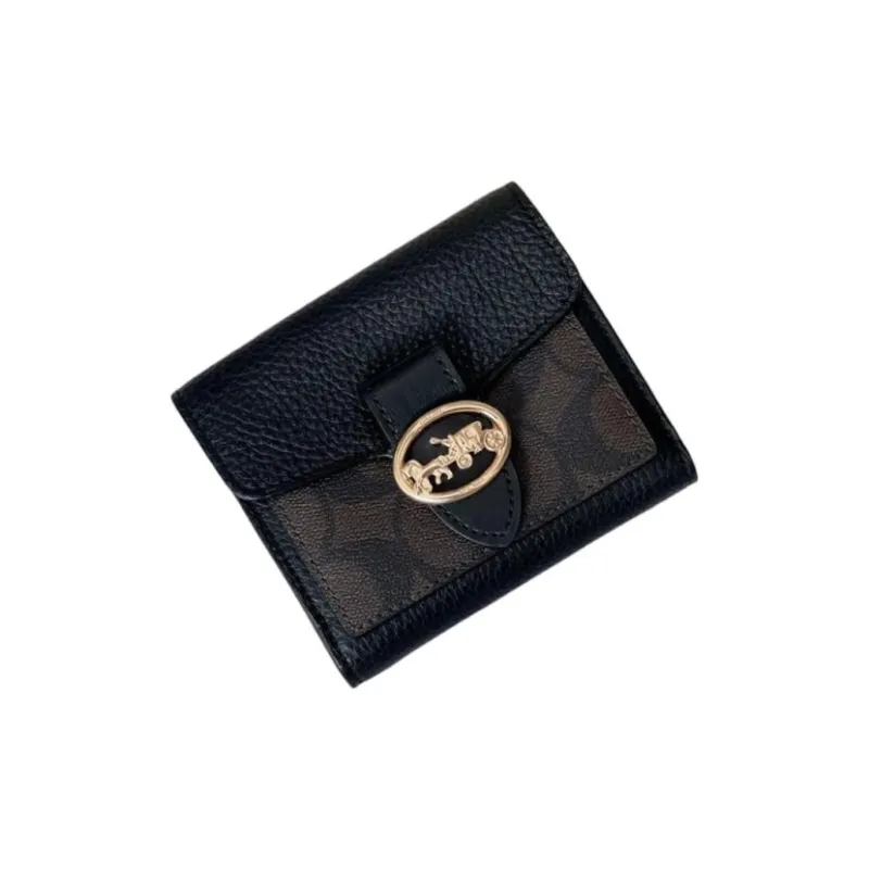 COACH Georgie PVC With Leather Wallet Small Size Women's Brown & Black-1