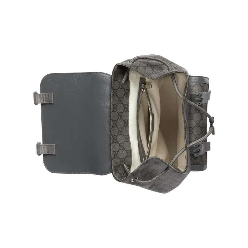 GUCCI Ophidia Canvas With Leather Binding Backpack Small Size Men's Gray & Black-6