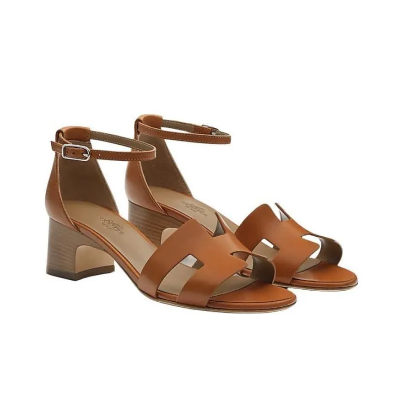 HERMES Encens Strap Sandals 5cm Women's Brown-2