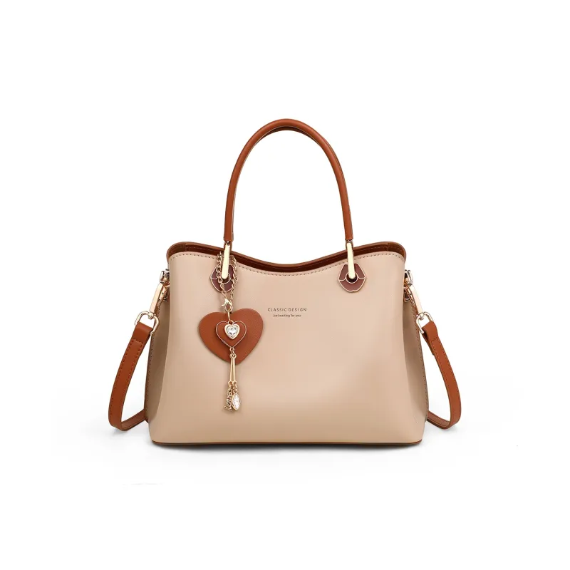 PT'SON Cow Leather With Synthetic Leather Handbag, Shoulder Bag, Crossbody Bag Regular Women's Milk Tea-2