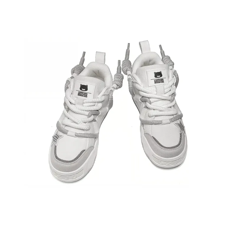 GREZHER Cushioning Low Top Fabric Star Skateboard Shoes Unisex White Gray-3
