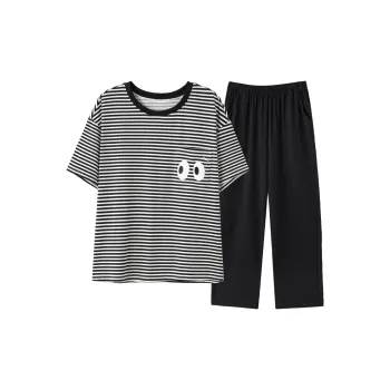 MIIOW Pajama Set Women's Black White Stripes