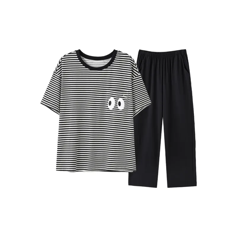 MIIOW Pajama Set Women's Black White Stripes-0