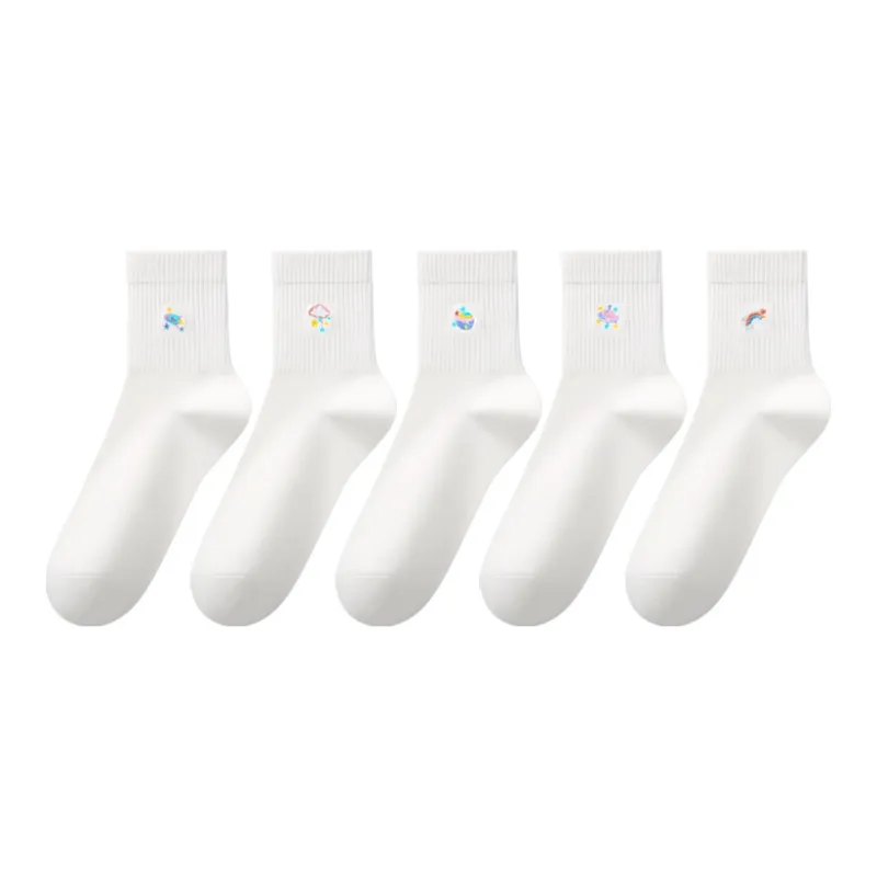 H YXIANG Mid Calf Socks Women's 5 Pack White-0