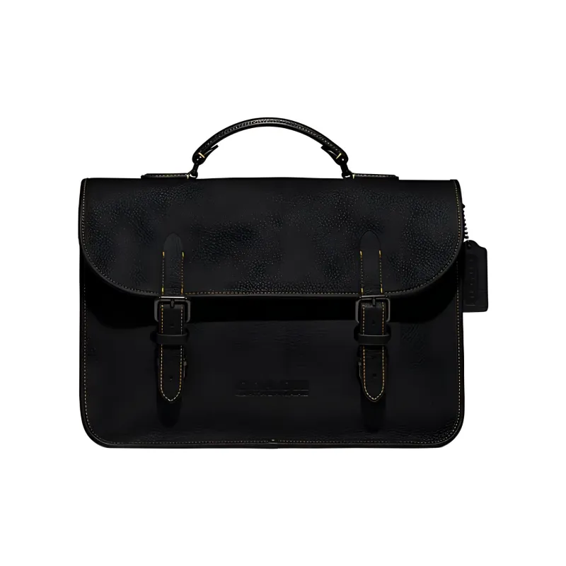 COACH Carriage Cow Leather Briefcases Shoulder Bag Crossbody Bag Large Size Men's Black-0