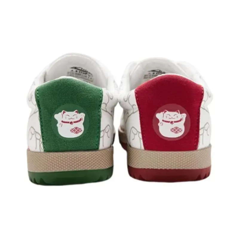 LuckyCat x Dafu Leaps Forward Anti Slip Wear Resistant Low Top Canvas Shoes Unisex White Green-4