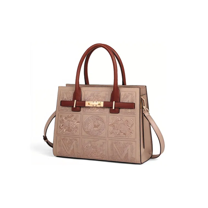 COMELY Cow Leather One Shoulder Handbag Medium Size Women's Beige Apricot-1