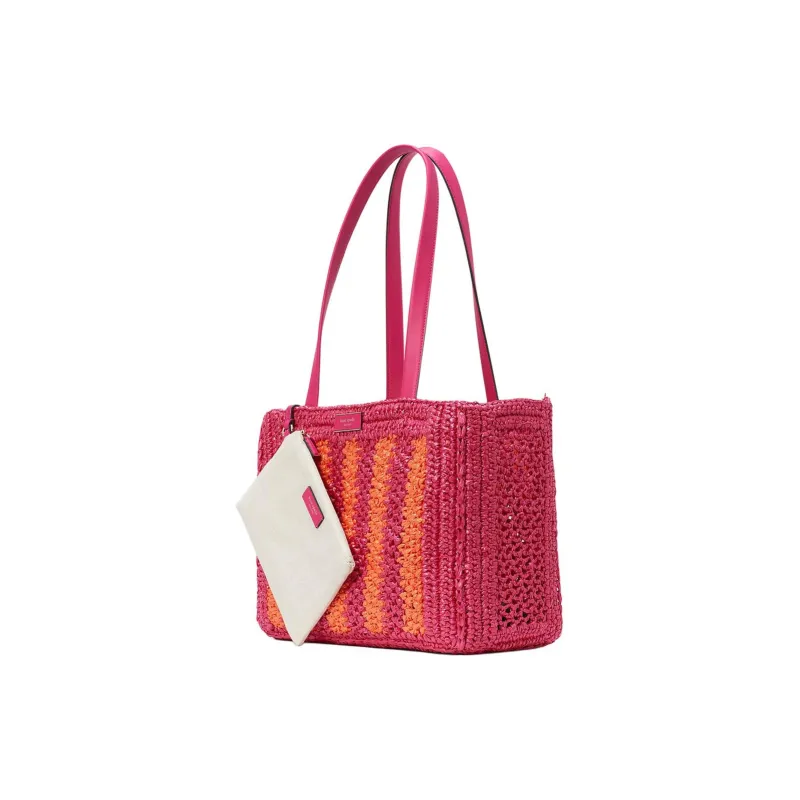 Kate Spade Raffia Tote Bag Shopping Bag Shoulder Bag Handbag Large Size Women's Pink Multicolor-1