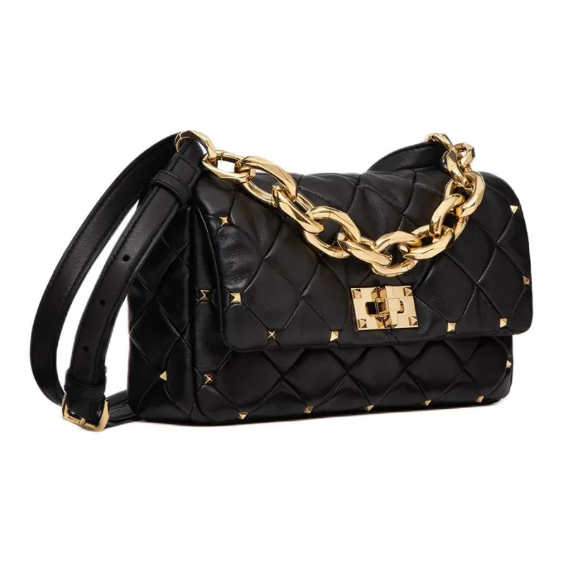 Valentino ROCKSTUD SPIKE Sheepskin Shoulder Bag Crossbody Bag Women's Black-1