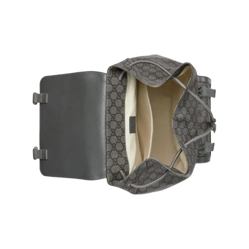 GUCCI Ophidia Canvas With Leather Binding Backpack Large Size Men's Gray & Black-5