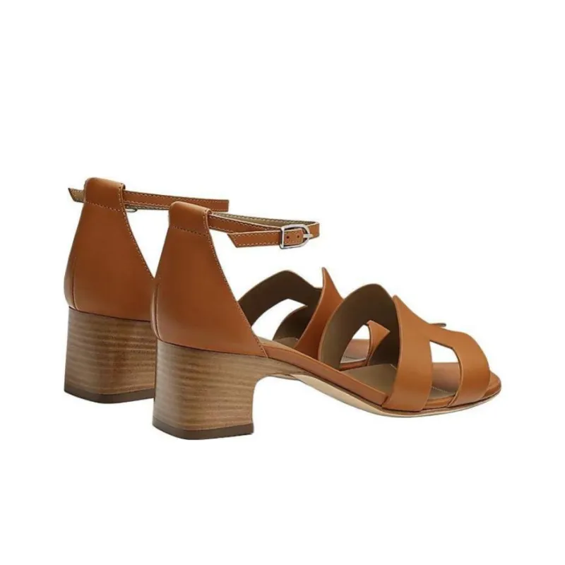 HERMES Encens Strap Sandals 5cm Women's Brown-3