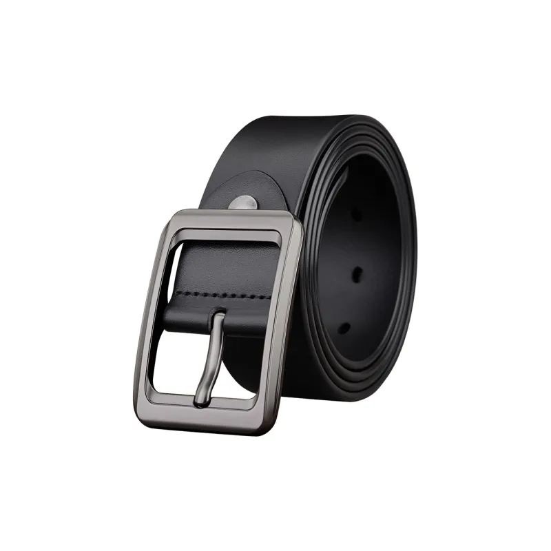 WilliamPOLO Cow Leather Leather Belts Men's Gunmetal Buckle Black Strap 3.8cm Width-3