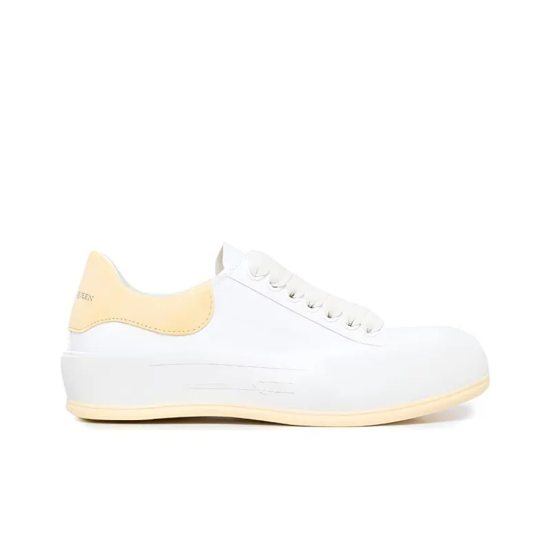 Alexander McQueen Deck Skate Plimsoll Lace Up 'White Yellow' Women's-1