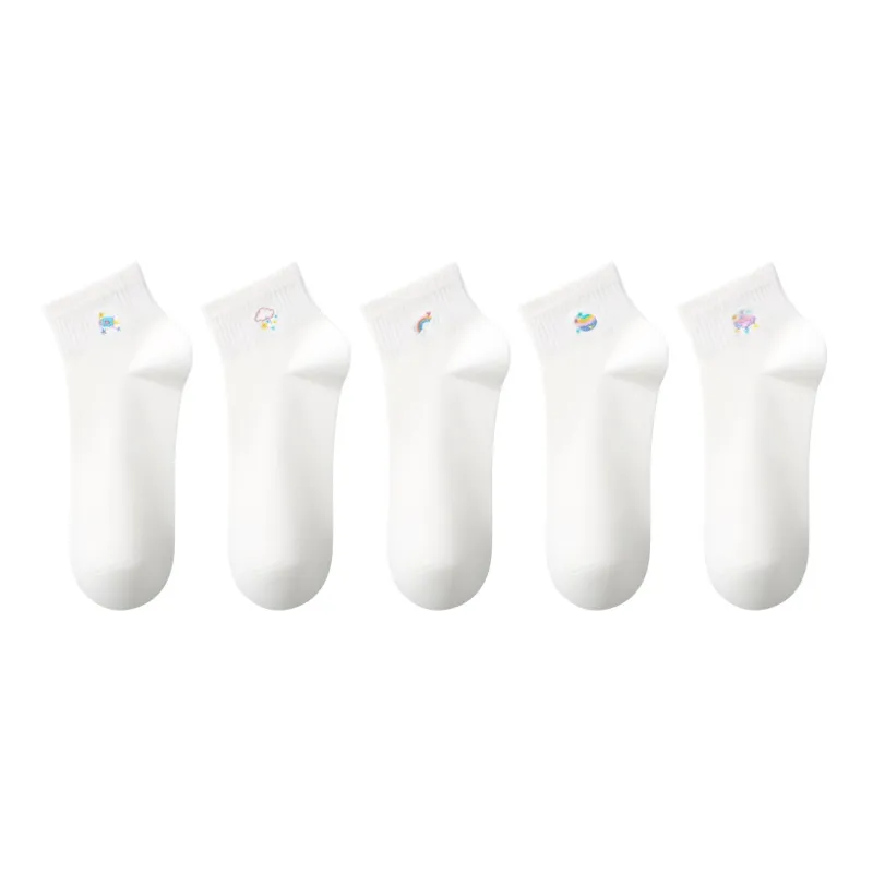H YXIANG Ankle Socks Women's 5 Pack White-0