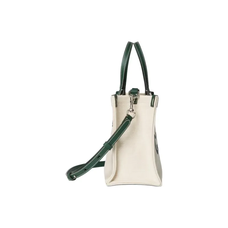 GUCCI Cotton Linen And Canvas Canvas Bag Tote Bag Shopping Bag Handbag Small Size Women's Beige & Green-3