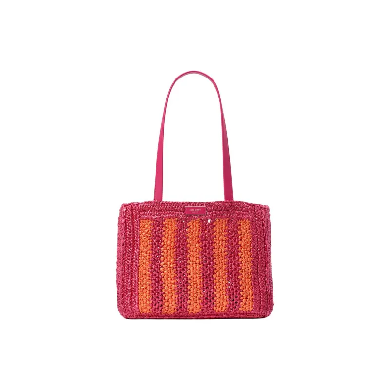 Kate Spade Raffia Tote Bag Shopping Bag Shoulder Bag Handbag Large Size Women's Pink Multicolor-0