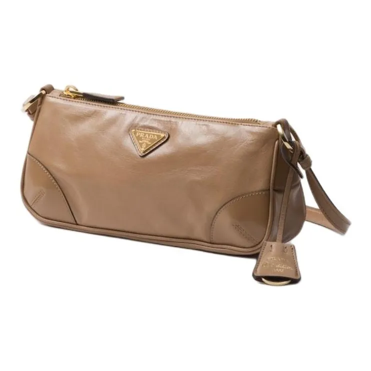 PRADA Re Edition Leather Handbag, Shoulder Bag Small Size Women's Cameo Brown-1