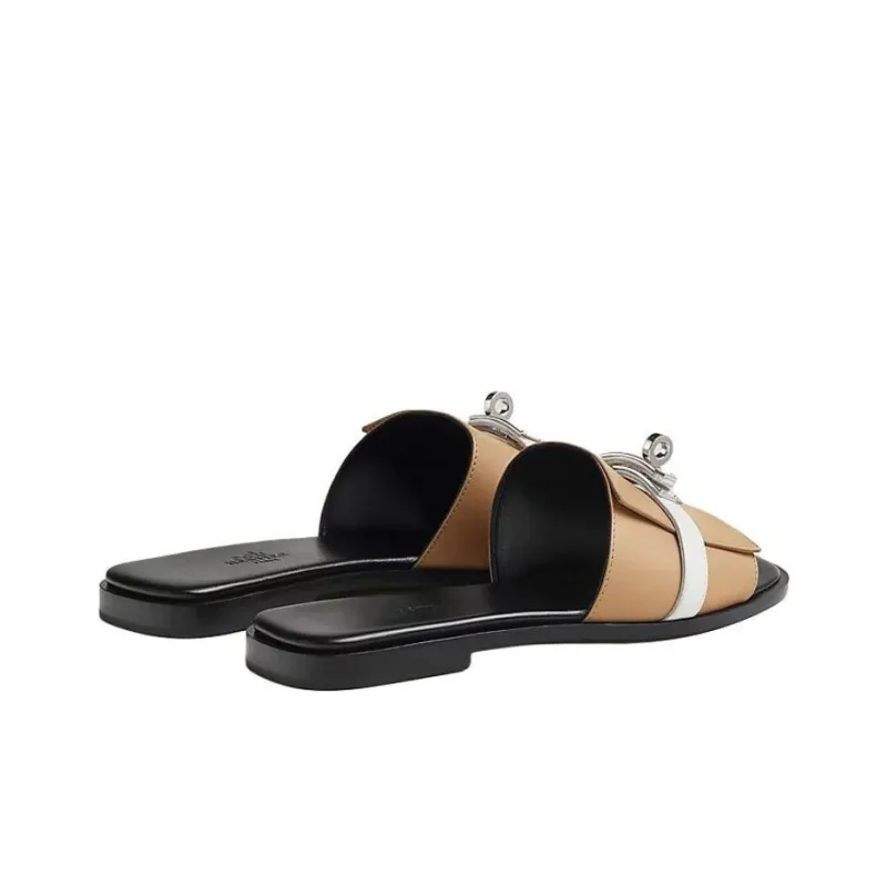 HERMES Giulia Slide Slippers Women's Beige-3