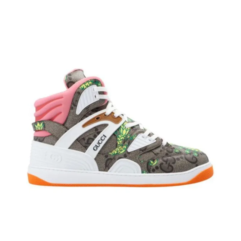 GUCCI Pineapple High Top Skateboard Shoes Men's Beige Brown-1