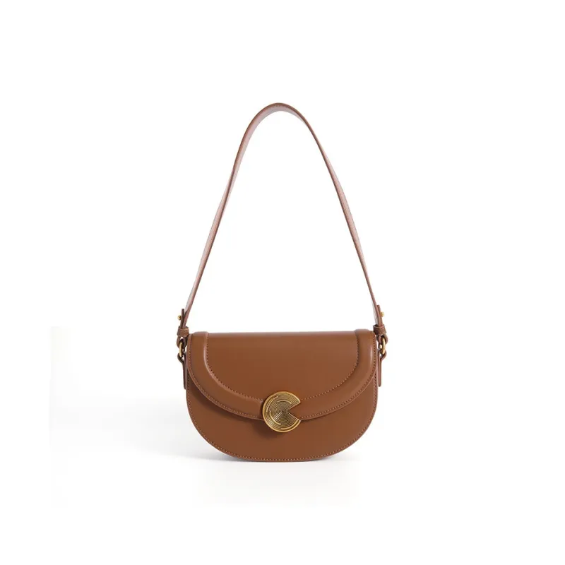 H YXIANG Cow Leather Shoulder Bag Women's Ecru/Brown-4