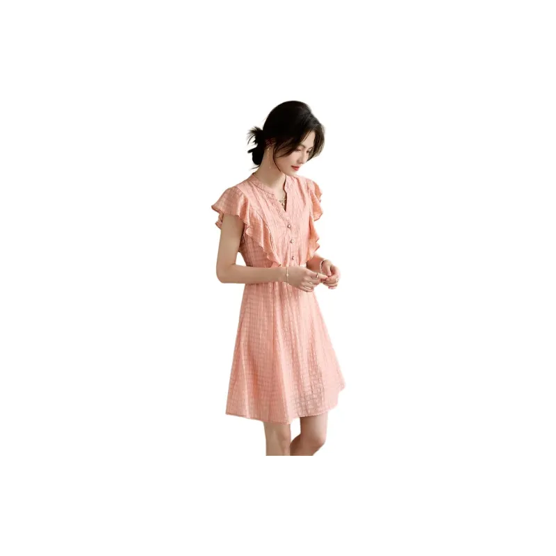 Still Quiet Short Sleeved Dress Women's Pink-1