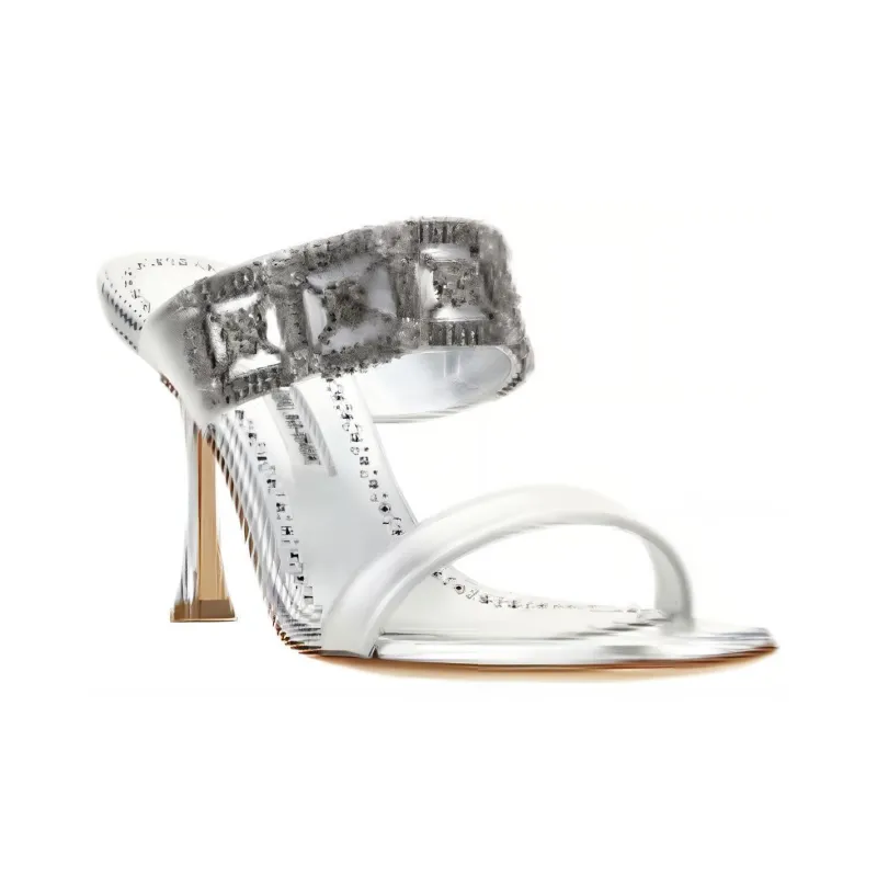 MANOLO BLAHNIK Slide Slippers Women's Silver-2