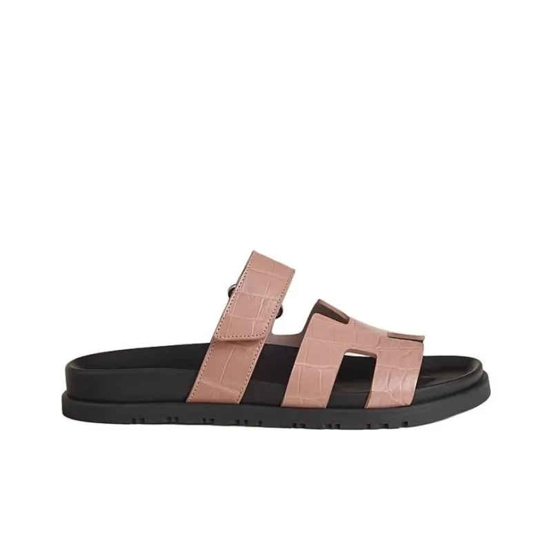HERMES Chypre Slide Slippers Women's Rose Pink-1