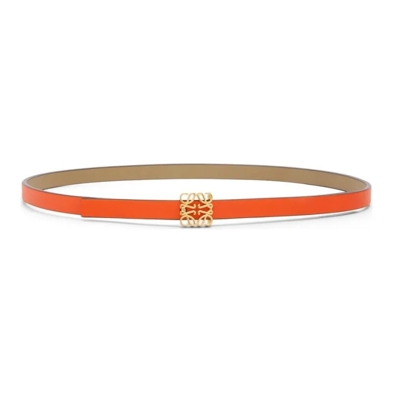 LOEWE Cubic Double Sided, Smooth Buckle Calfskin Leather Belts Women's Bright Orange Width 1CM-0