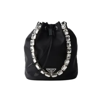 PRADA Fabric With Leather Bucket Bags Shoulder Bag Crossbody Bag Handbag Mini Women's Black